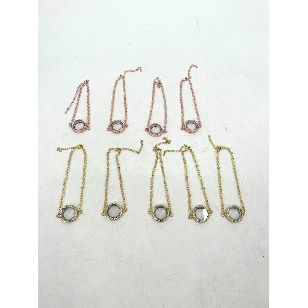 Lot Of 9 Rose Gold Bling Gold Tone Floating Charm Chain Bracelets Jewelry Making